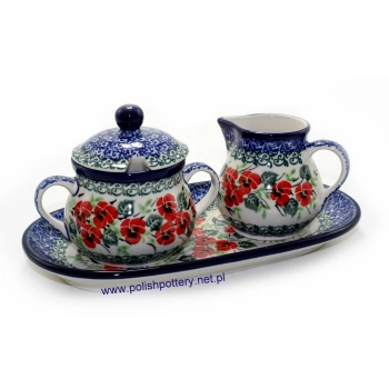 Cukiernica 0,2L+ mlecznik + tacka dek. 2538X Czerwone Bratki